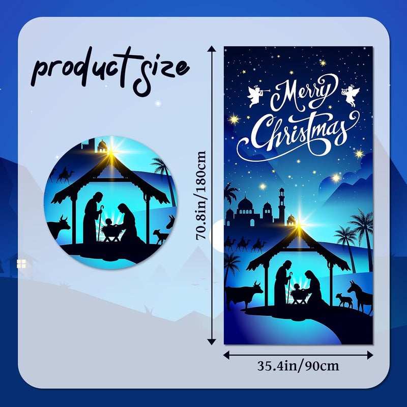 Cutechunfa Nativity Scene Christmas Door Cover for Front Door - Fabric Jesus Holy Night Religious Decor - Image 2